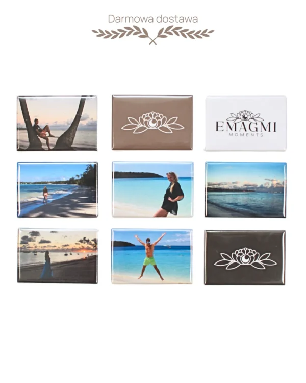 Personalizowane magnesy ze zdjęciami z wakacji i minimalistycznymi motywami kwiatowymi