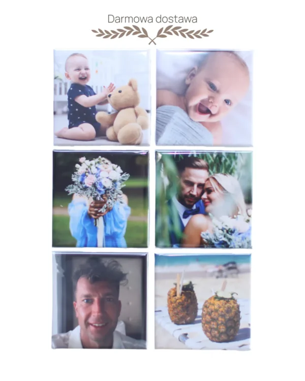 Personalizowane magnesy kwadratowe ze zdjęciami i eleganckimi wzorami kwiatowymi