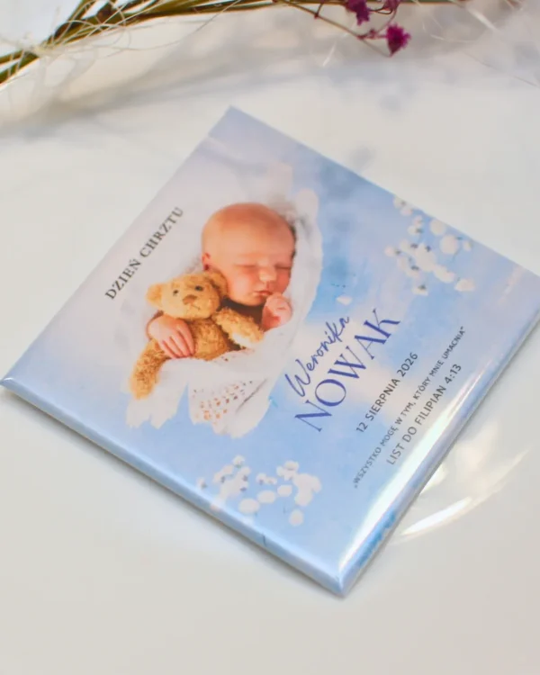 podziękowanie dla gości magnes ze zdjęcia na talerzyku z gipsówką